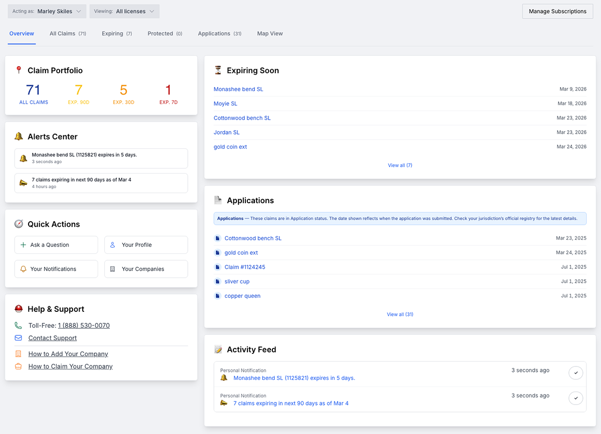 ClaimsPro dashboard showing claim monitoring